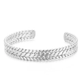 Bracelet jonc ouvert en acier argenté avec motif de chaîne tressée de 9 mm - Style Tressé Épi De Blé Argenté (KB157281-KFC)