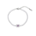 Silver stainless steel tennis bracelet with purple center stone and white crystals - Steel + Purple Zirconia