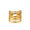 Detail view of gold layered ring with multi-row bands and black enamel texture - Multi-layer Enamel (ZJ185)