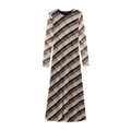 Nauwsluitende geruite mesh maxi-jurk met lange mouwen in bruine en beige tinten - S / Geruit