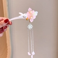 Traditional hairpin featuring white rabbit, pink cherry blossoms and silver tassels - Pink White Rabbit
