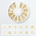Golden alloy nail art studs kit with mixed shapes in 12-grid organizer box - Mixed Hollow Series (XY-15)