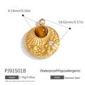 Gold stainless steel sun flower charm with brown natural stone and white rhinestone - Embossed Texture Brown Beaded Pendant (PJ91501B)