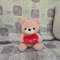 Oso de peluche rosa con corazón rojo bordado I Love You para regalo de San Valentín - Rosa (Sosteniendo un corazón)