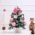 Mini pink Christmas tree with soft ornaments and wooden base for festive tabletop decoration - 30cm Pink With LED Lights