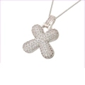 Silver-tone 'X' pendant necklace with white zircons and box chain for hip hop style - Silver X