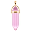 Pink quartz hexagonal crystal pillar necklace pendant with golden clasp on white background - Pink / Gold Cap Hexagonal Pendant