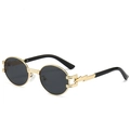 Steampunk oval sunglasses with gold metal frame and unique lightning bolt temple design - Gold Frame Grey Lens