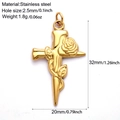 Golden stainless steel cross pendant with vine and rose flower detail for DIY jewelry - Gold Tone Cross (G6)