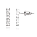 Minimalist silver vertical rectangular stud earrings with five round cubic zirconia stones - Silver