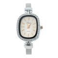 Elegant women's quartz watch with rhinestone oval case and silver mesh strap - White