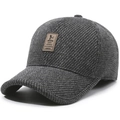 Berretto da baseball invernale grigio scuro in maglia con paraorecchie e patch - Regolabile / Nero