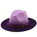 Purple gradient felt fedora hat with wide brim and brown leather belt buckle detail - M (56-58cm) / Light Purple/Dark Purple Gradient (10)