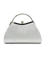 Silver pleated evening clutch bag with crystal-encrusted ball clasp and metal ring handle - Silver
