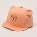 Orange baby cotton baseball cap with cute bear embroidery and 3D bear ears - One Size / Orange