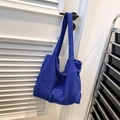 Minimalist Klein blue corduroy tote bag with wide shoulder strap in casual style - Large Capacity / Blue