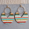 Bohemian geometric drop earrings with multicolor striped wood pattern and gold hooks - Multi-color Striped