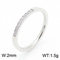 Slim 2mm silver titanium steel ring with single row of sparkling crystals, 1.5g weight - Thin Steel Eternity Style (KR1088307-K)