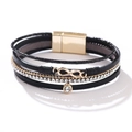 Black multi-layer PU leather infinity wrap bracelet with gold magnetic clasp and crystals - Bohemian Black Infinity Bracelet