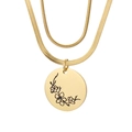 Collier double rang doré avec chaîne serpent et pendentif rond à gravure florale - Mars-Or (Fleur de cerisier)