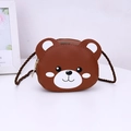Cute brown bear shaped PU leather crossbody coin purse for little girls with woven strap - Brown Bear