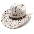 Detail of western cowboy hat with flying bird print and turquoise beaded leather band - M (56-58cm) / Flat Top / Flying Bird Print / Flat Top Beige