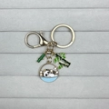 Cute cartoon panda keychain with gold bathing panda charm and green bamboo pendant - Panda Bathing