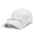 White baseball cap with ribbon bow accent and adjustable strap for women - White