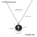 Collana in acciaio al titanio con pendente a croce nero tondo irregolare - Disco Croce Nera / Argento