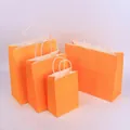 Orange kraft paper shopping bags with white twisted rope handles in four distinct sizes - Orange; 15*8*21 (small Vertical)