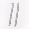 Elegant long silver tassel earrings featuring rectangular cubic zirconia drop stones - 8*0.5cm / White Gold