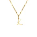Elegant gold stainless steel necklace with cursive letter K pendant and heart detail - Letter K