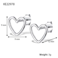 Minimalistische S925 Sterling Silber Hohlherz-Ohrstecker in Silber-Finish, 9mm Größe - Silber