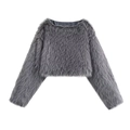 Giacca corta chic in pelliccia sintetica grigia da donna con girocollo e maniche lunghe morbide - S / Grigio