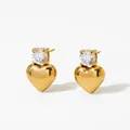 Golden heart stud earrings with sparkling cubic zirconia on a white background - Gold Heart Style (D2825)