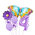 Kit ballons papillon et tournesol violets avec chiffre 4 pour fête d'anniversaire - Violet Chiffre 4