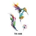 Waterproof temporary tattoo sticker with colorful hummingbird and feather design, model TH-448 - Th-448 / 210*148mm