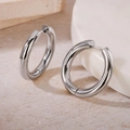 Polished silver stainless steel hoop earrings with secure click-top closure for women - 4.0 Steel Color Inner Diameter 20mm