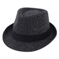 Classic grey tweed fedora hat with black ribbon band for autumn and winter wear - 56-58cm / Mixed Color Black