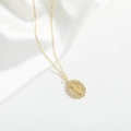 French vintage style gold oval pendant necklace featuring Virgin Mary relief and zircons - Hollow Zirconia Mary / Gold Hollow Virgin Mary