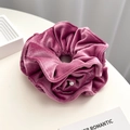 Elegant dusty pink velvet scrunchie featuring a large rose design and central pearl accent - Q686-15 Rose Red Velvet Rose Pearl