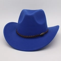 Classic royal blue western cowboy hat with brown braided leather band and metal buckle - Sapphire Blue
