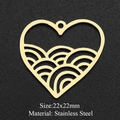 Close-up of golden stainless steel heart pendant with wave pattern and size 22x22mm - Gold Heart Sea Wave (22x22mm)