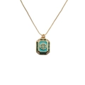 Collar chapado en oro con colgante cuadrado de esmalte turquesa y piedras verdes - Hexagrama A (Brújula Turquesa)