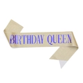 Sparkling gold glitter birthday queen sash with shimmering purple metallic lettering - Gold Deep Blue Lettering QUEEN