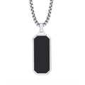 Detailed close-up of a men's stainless steel necklace with black geometric oil drip pendant - Pendant With 60cm Ball Chain