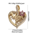 Golden heart-shaped Mom pendant in copper with white and fuchsia cubic zirconia stones - Copper / Heart Mom Letter Flower Pendant (YSN016-01)