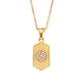 18K gold plated stainless steel necklace with hexagonal pendant and white zircons - Zirconia Hexagon Plate Pendant Necklace