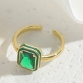 Anello regolabile in oro con zircone verde rettangolare e finiture in smalto verde - Pietra Quadrata Verde / Verde