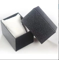 Minimalist rectangular black textured watch gift box with soft white velvet cushion - Black Rectangular Single Textured Box
